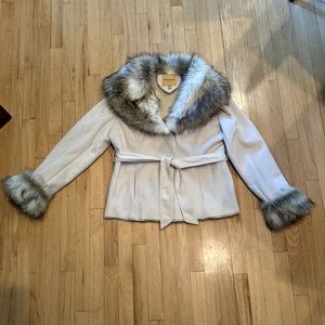 Women’s Faux Fur Winter Dress Coat Size Large, Beige Color
